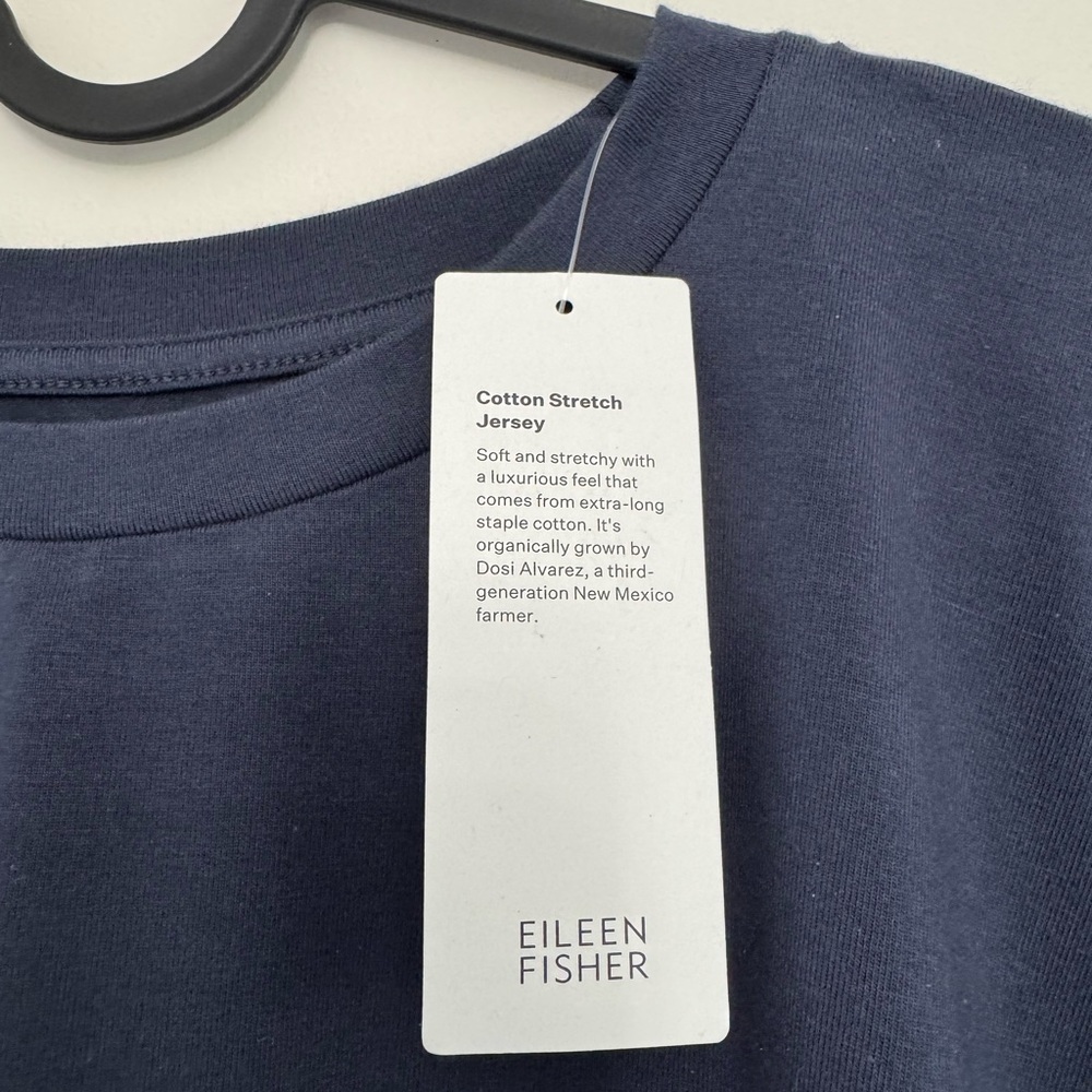 Eileen Fisher Navy Organic Cotton Stretch Jersey High Crewneck Box Top - Picture 4 of 8